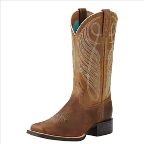 10018528 Ariat Women's Round Up Wide Square Toe Western Cowboy Boots Powder Brown