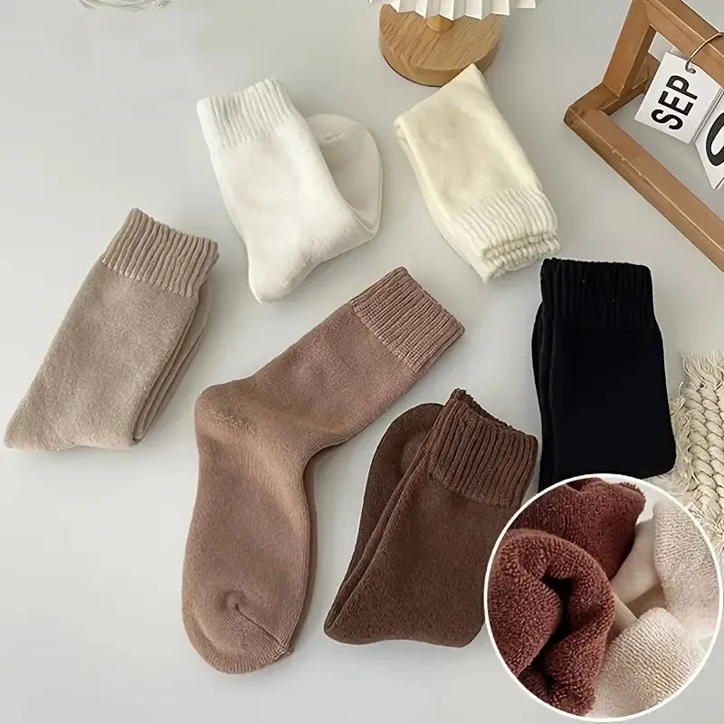 5-Pairs: Thick Thermal Mixed Color Mid Tube Socks