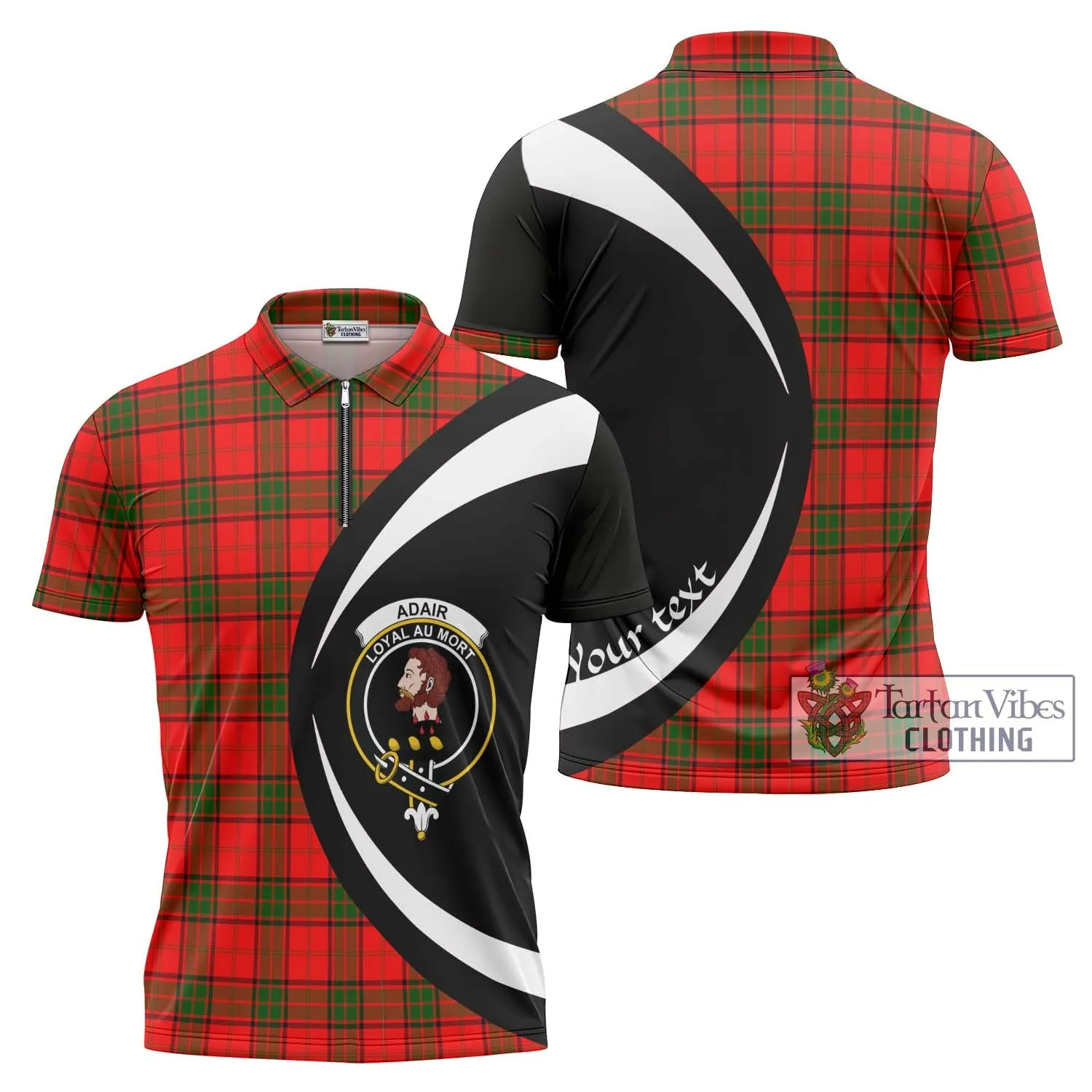 Adair Tartan Zipper Polo Shirt with Family Crest Circle Style