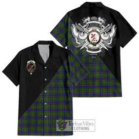 Adam Tartan Short Sleeve Button Shirt with Family Crest and Military Logo Style