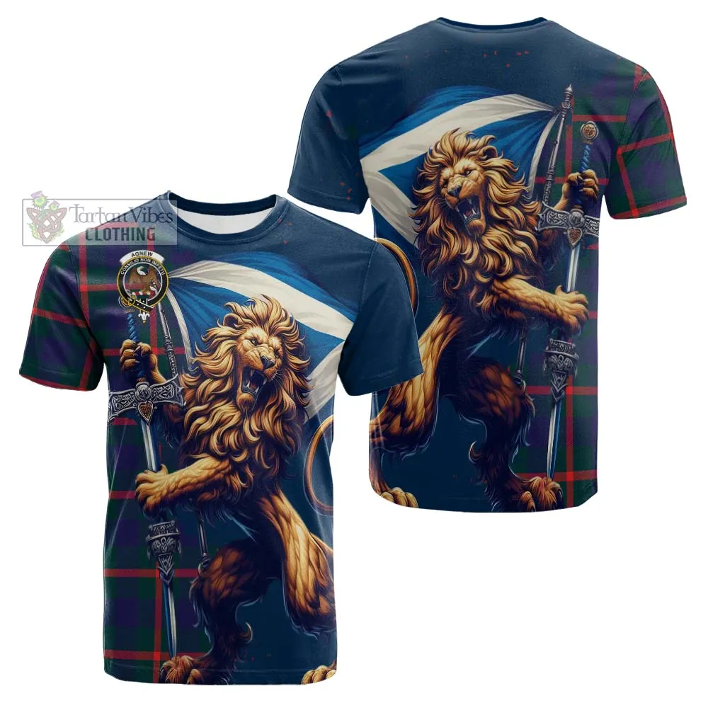 Agnew Tartan Family Crest Cotton T-shirt with Scottish Majestic Lion