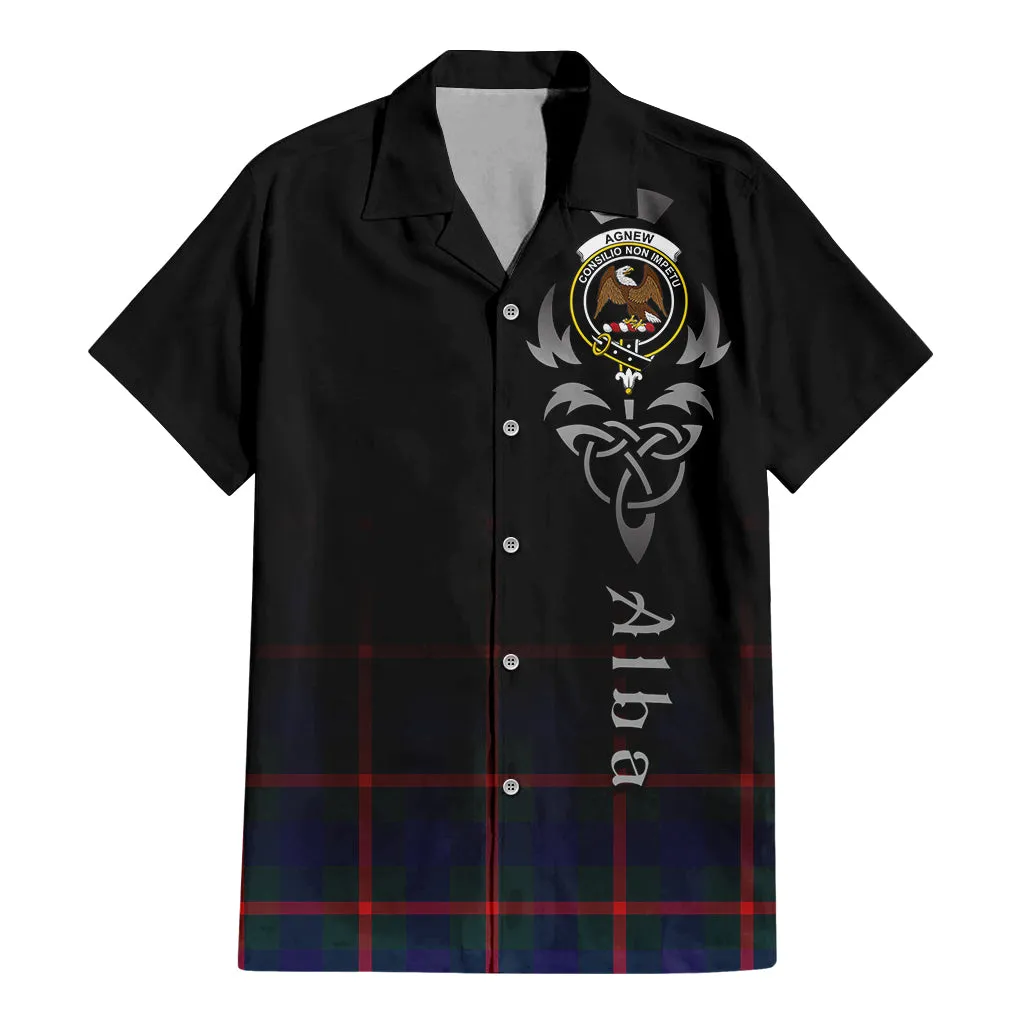 Agnew Tartan Short Sleeve Button Up Shirt Featuring Alba Gu Brath Family Crest Celtic Inspired