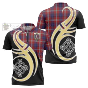 Ainslie Tartan Zipper Polo Shirt with Family Crest and Celtic Symbol Style