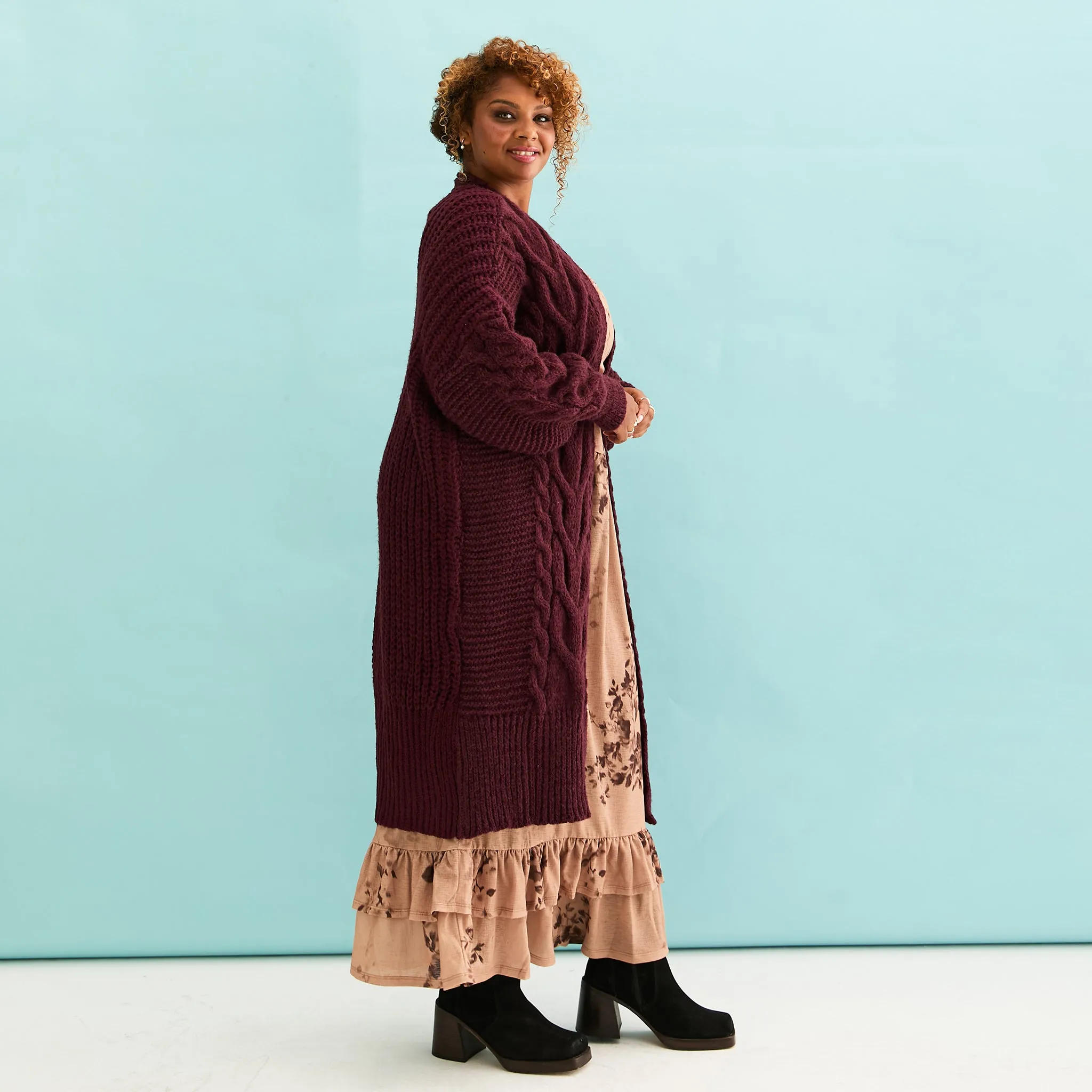 Alex Cable Oversized Balloon Sleeve Maxi Cardigan - Burgundy