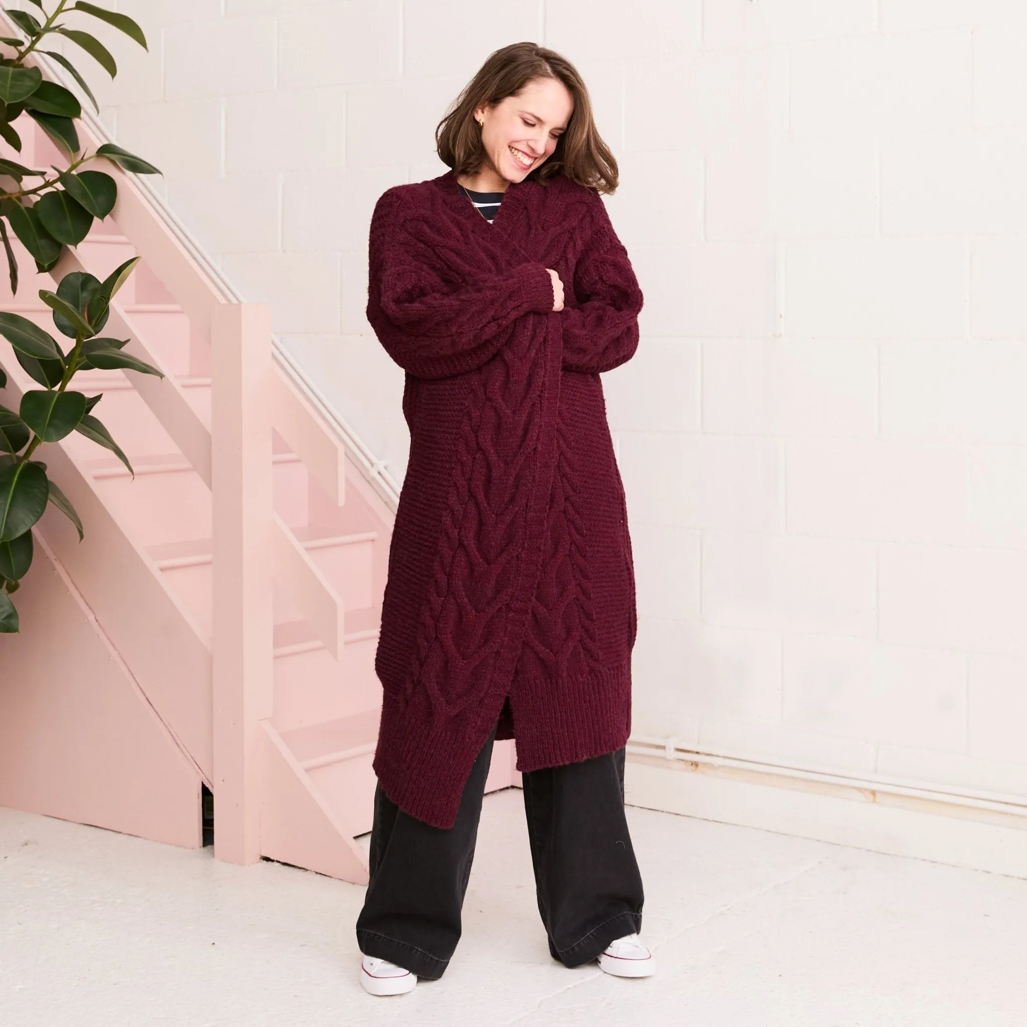 Alex Cable Oversized Balloon Sleeve Maxi Cardigan - Burgundy