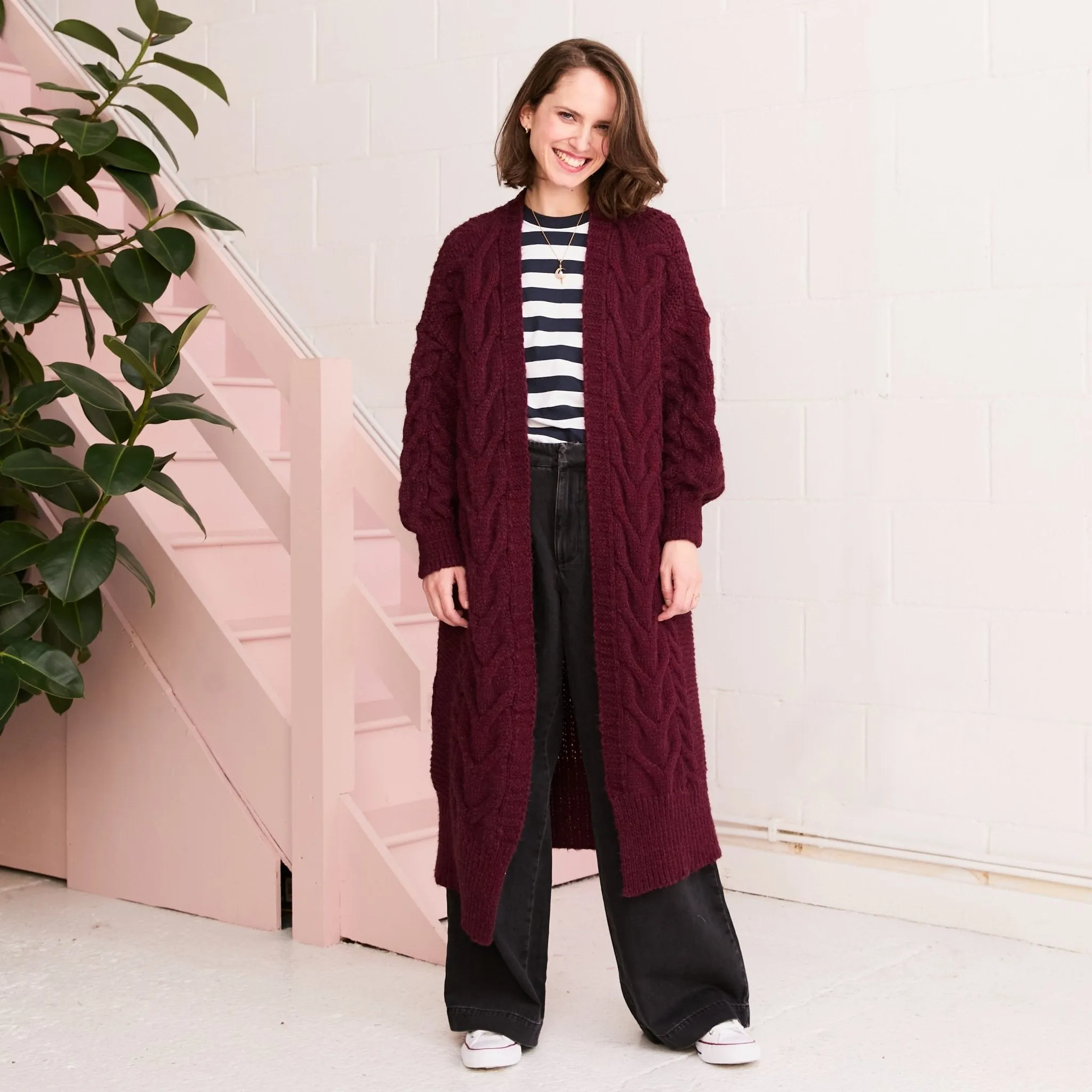 Alex Cable Oversized Balloon Sleeve Maxi Cardigan - Burgundy