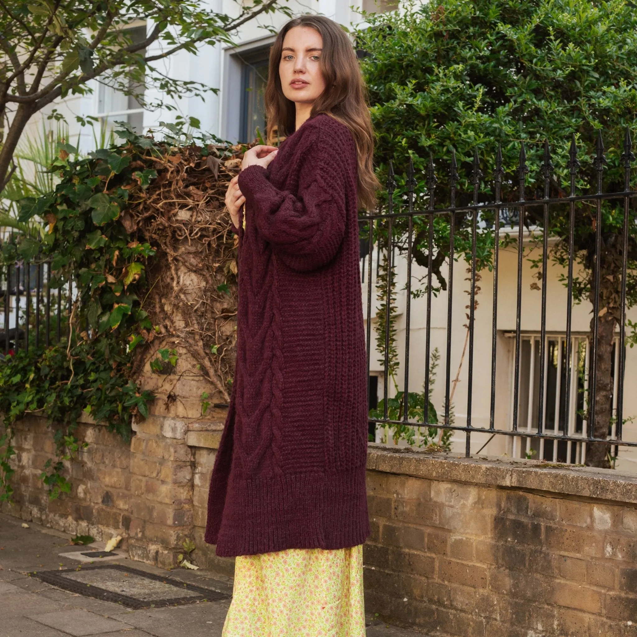 Alex Cable Oversized Balloon Sleeve Maxi Cardigan - Burgundy