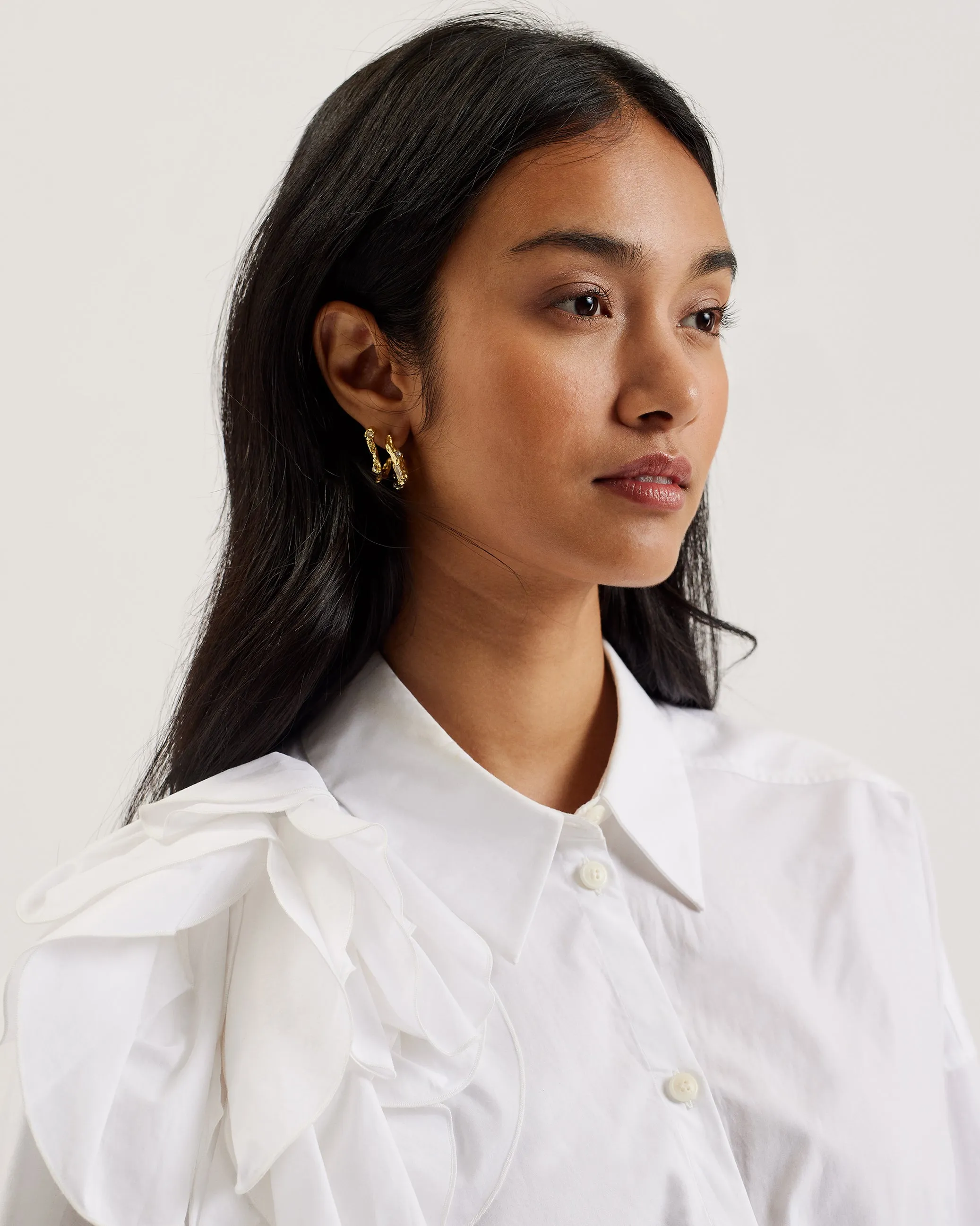 Allai Oversized Corsage Detail Cotton Shirt White