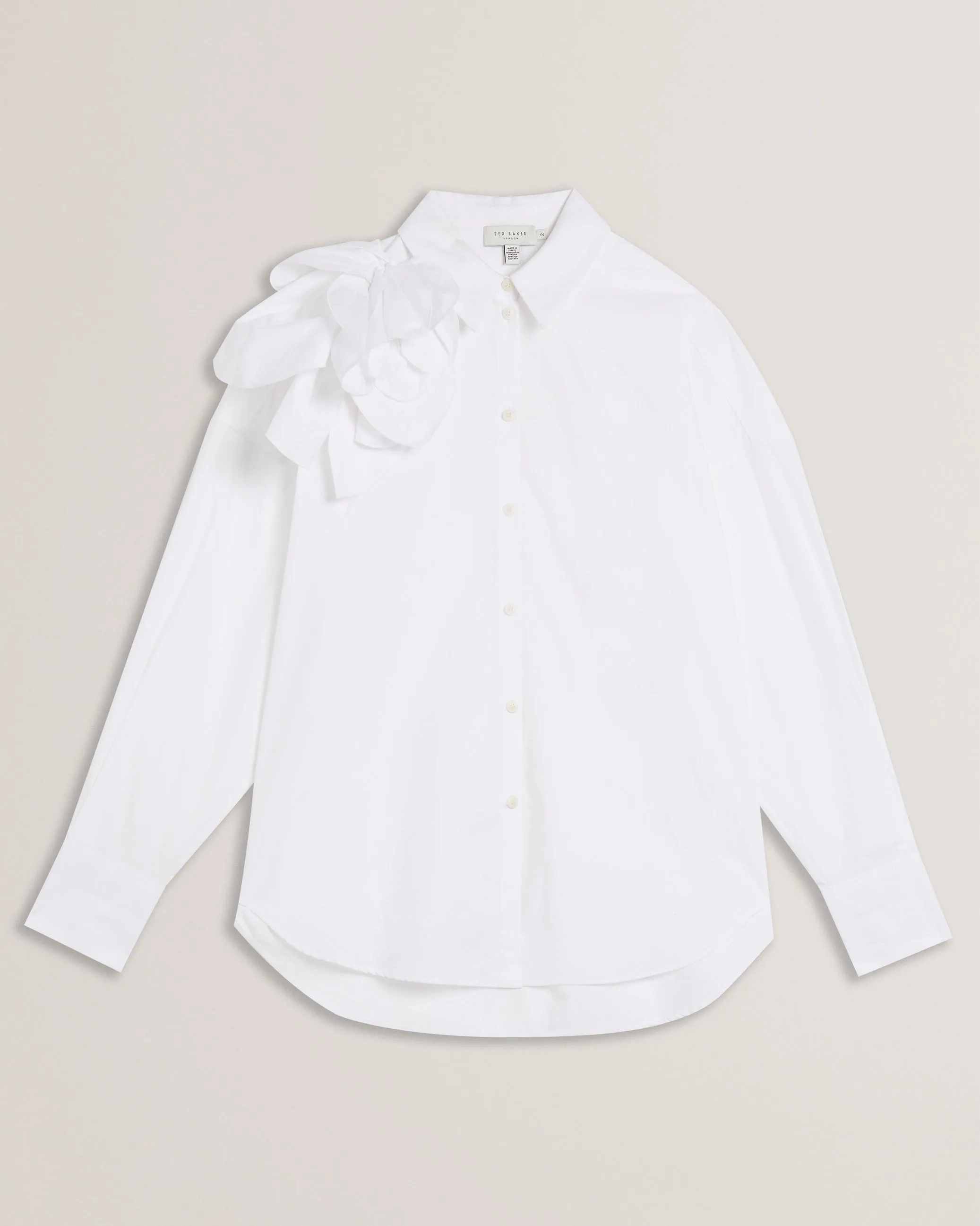 Allai Oversized Corsage Detail Cotton Shirt White