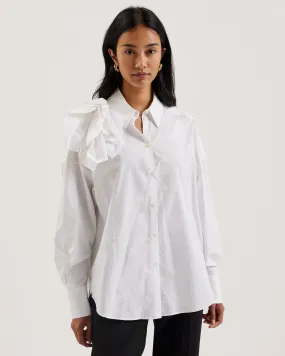 Allai Oversized Corsage Detail Cotton Shirt White