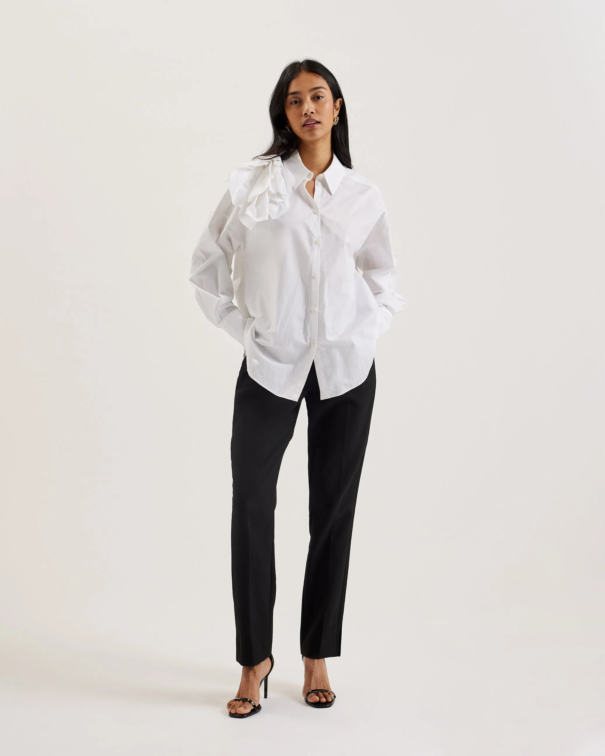 Allai Oversized Corsage Detail Cotton Shirt White