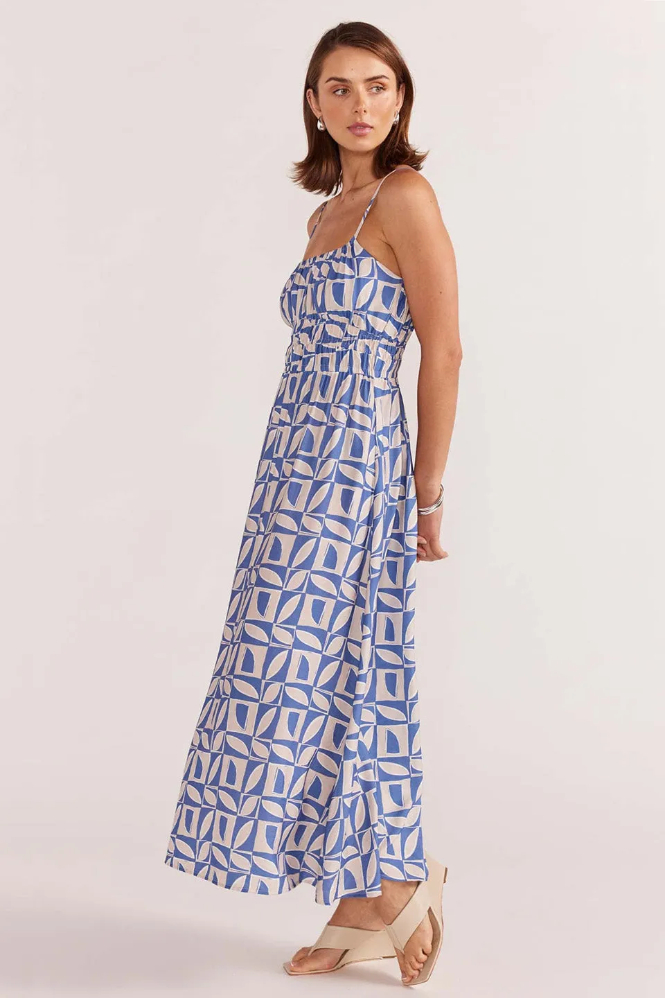 Alto Blue Geo Strappy Midi Sundress