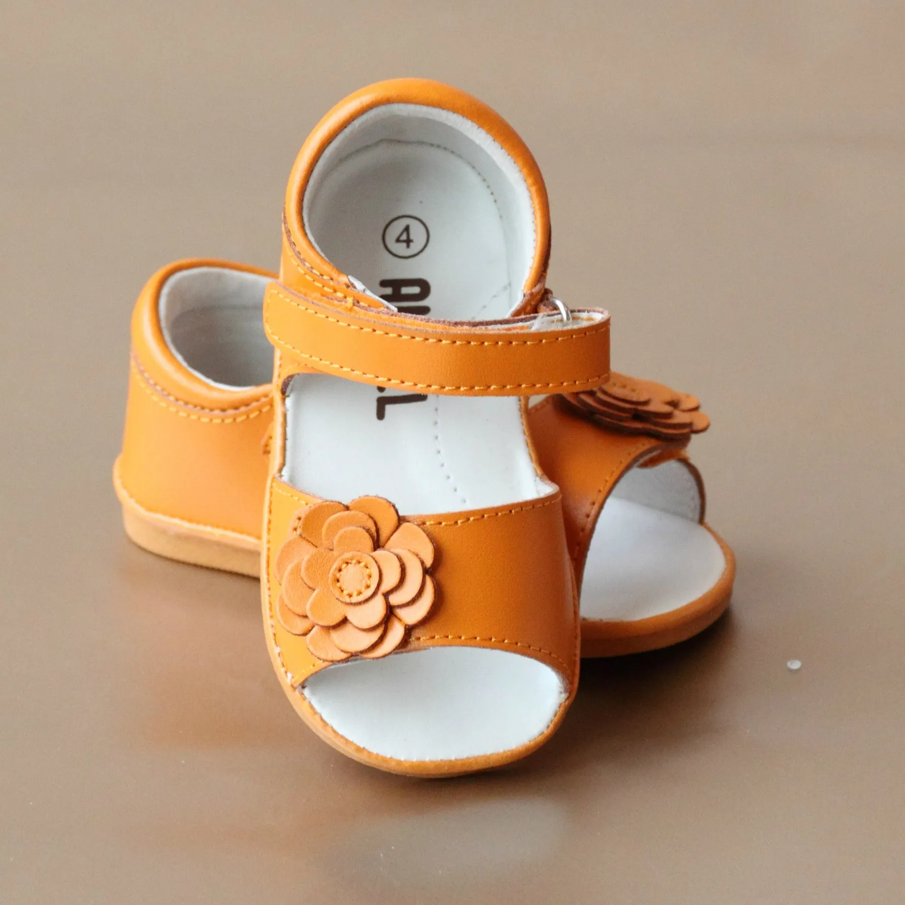 Angel Baby Girls Open Toe Leather Flower Sandal