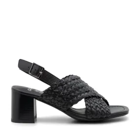 Ara Women's Woven Dress Cross Band Sandal Black Goat Waxy Leather