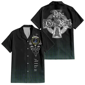 Arbuthnot Tartan Short Sleeve Button Up Shirt Featuring Alba Gu Brath Family Crest Celtic Inspired