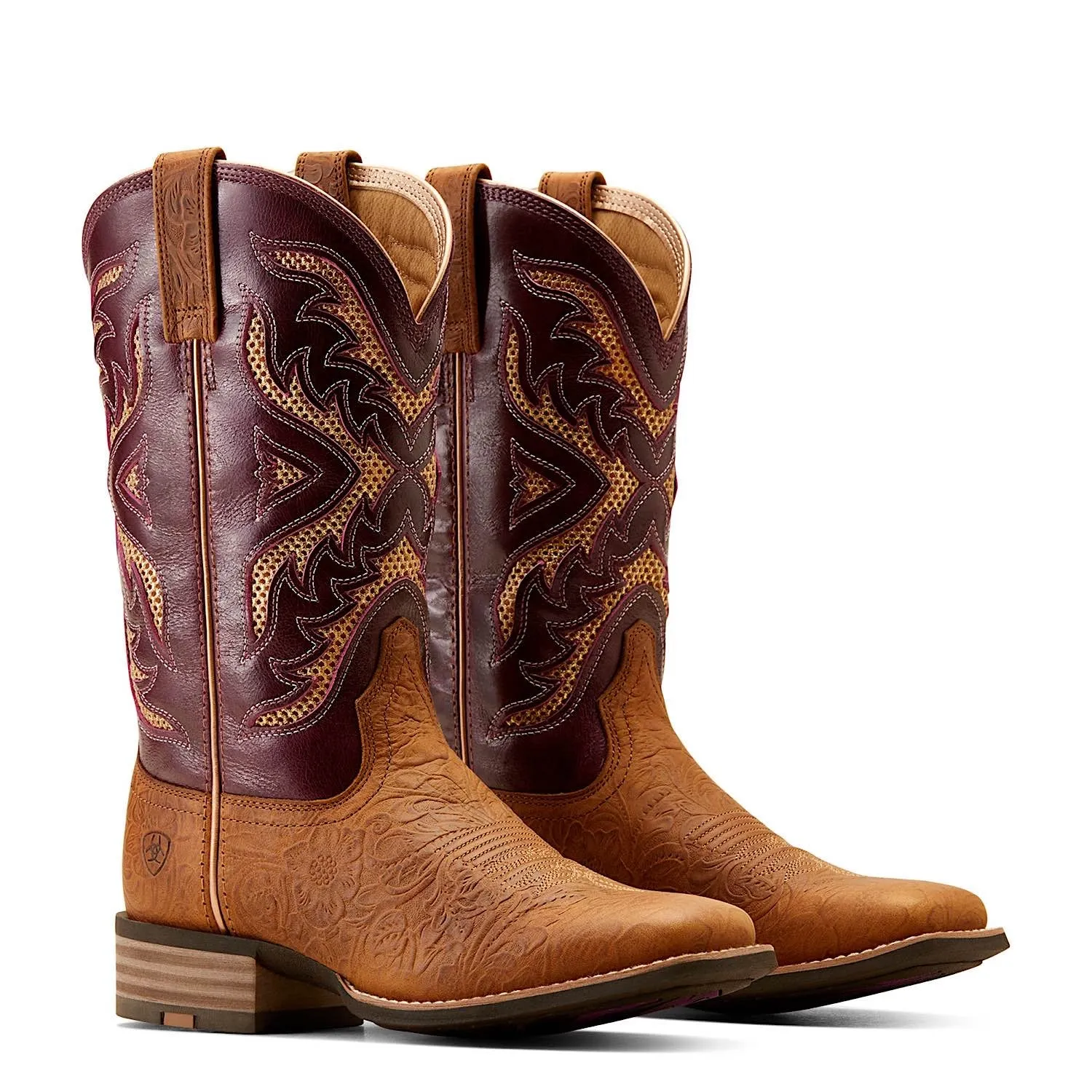 Ariat Womens San Angelo VentTEK 360 Boot Tooled Toasted Almond/Aged Merlot