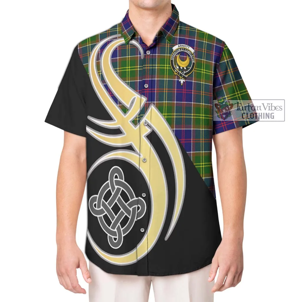 Arnott Tartan Short Sleeve Button Shirt with Family Crest and Celtic Symbol Style