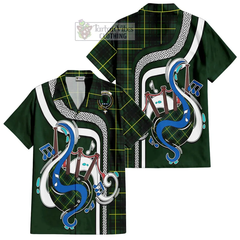 Arthur Modern Tartan Short Sleeve Button Shirt with Epic Bagpipe Style