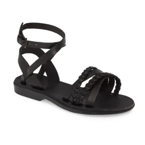 Asa - Leather Crossover Sandal | Black