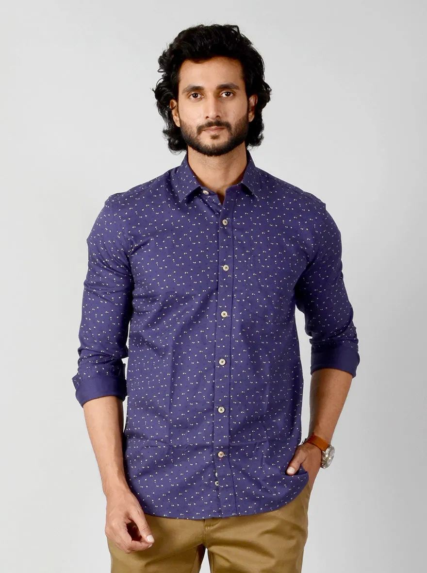 Astral Blue Printed Slim Fit Casual Shirt | JadeBlue