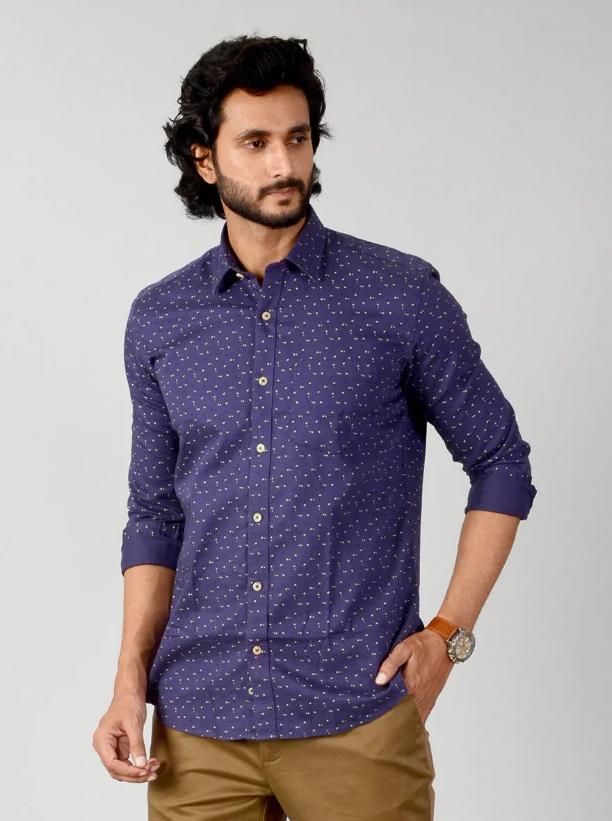 Astral Blue Printed Slim Fit Casual Shirt | JadeBlue