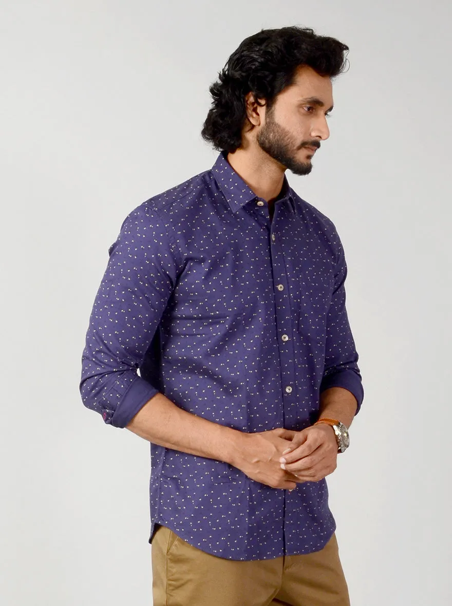 Astral Blue Printed Slim Fit Casual Shirt | JadeBlue