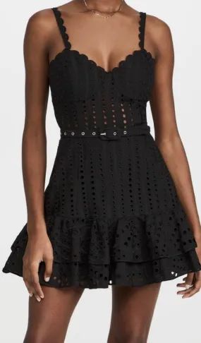 August Eyelet Mini Dress in Black