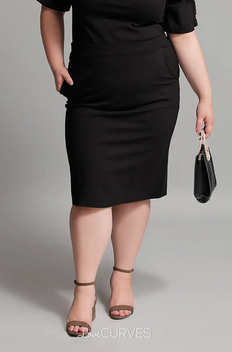 Basic Pencil Skirt with Pockets - Black