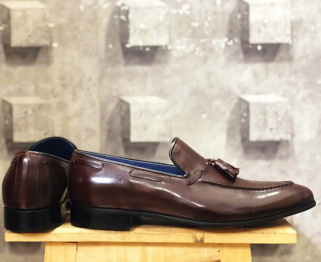 Bespoke Chocolate Brown Leather Tussle Loafer for Men