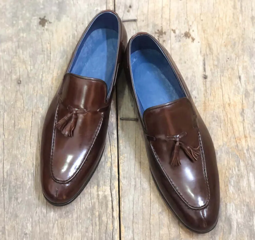 Bespoke Chocolate Brown Leather Tussle Loafer for Men