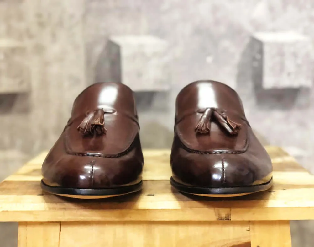 Bespoke Chocolate Brown Leather Tussle Loafer for Men