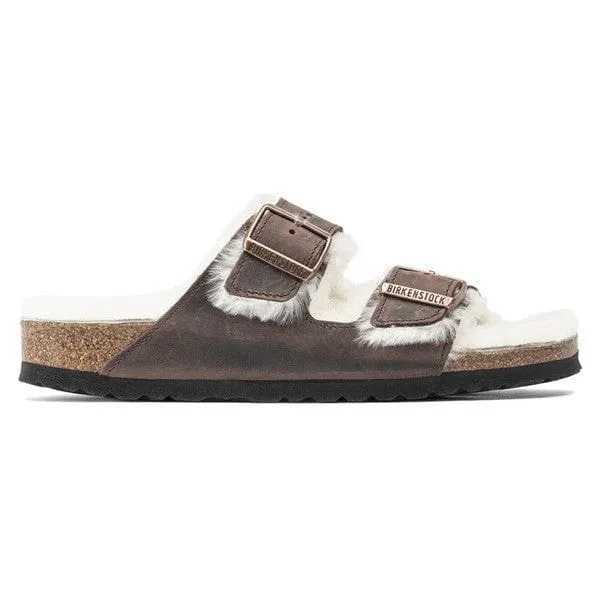 BIRKENSTOCK ARIZONA SHEARLING OILED LEATHER SLIDES_ WOMEN