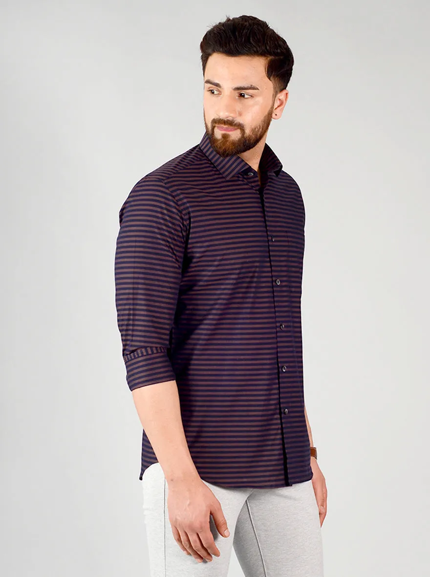 Black & Brown Striped Slim Fit Evening Wear Shirt | Metal