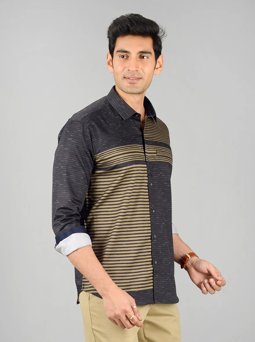 Black & Green Striped Slim Fit Party Wear Shirt | JB Studio