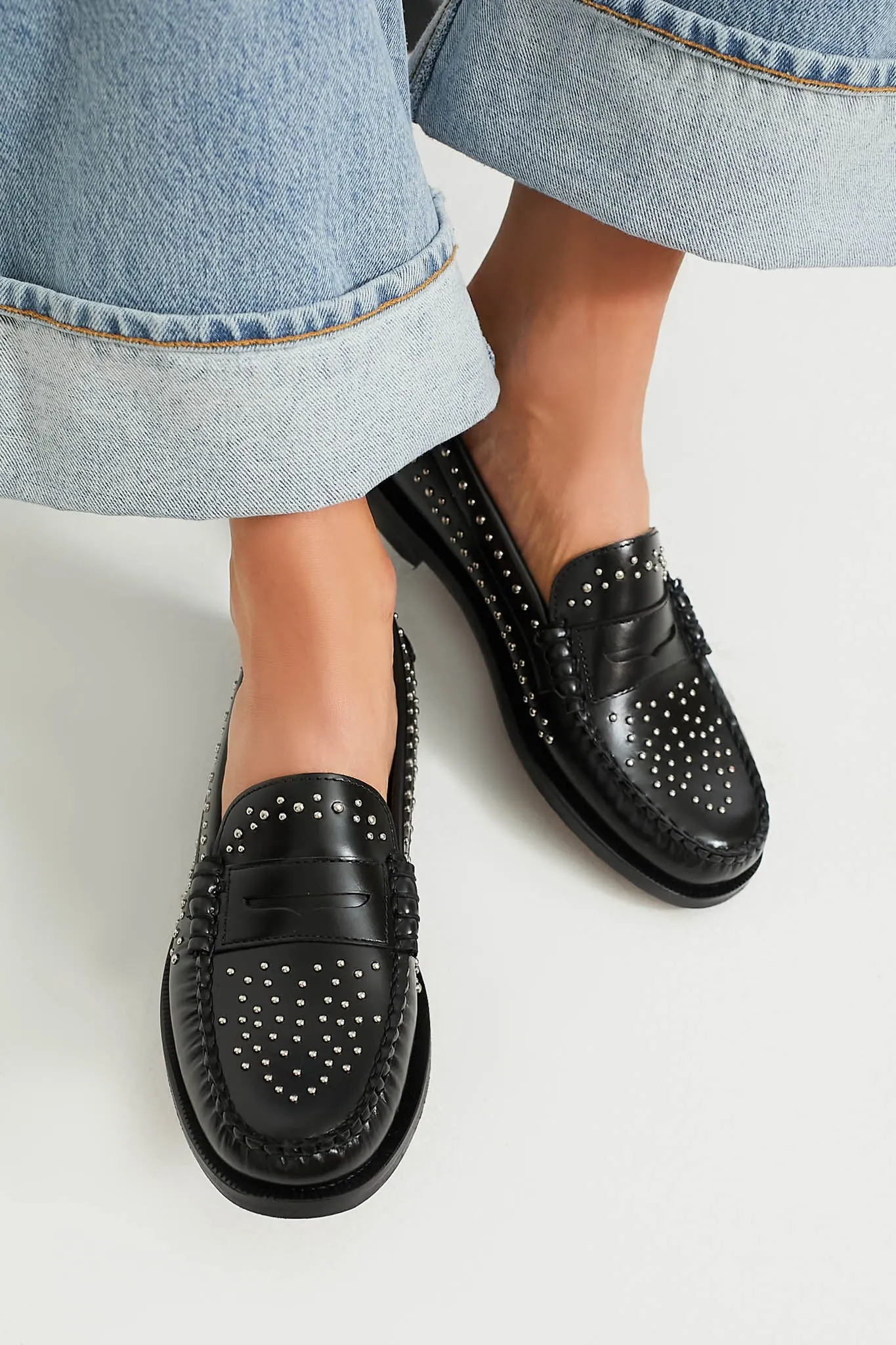 Black Dan Studs Womens Loafers