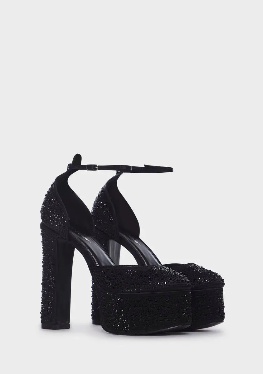 Black Effie Diamante Platform Block Heels