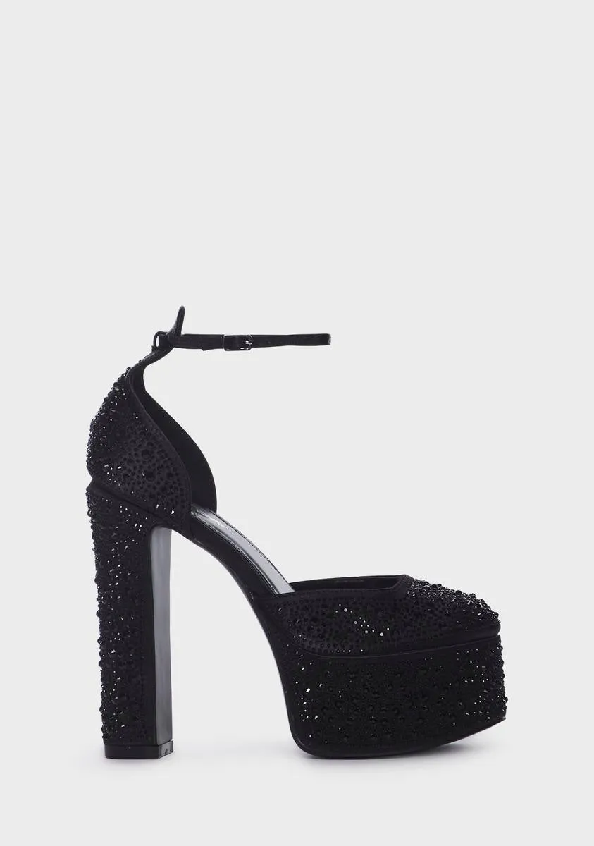 Black Effie Diamante Platform Block Heels