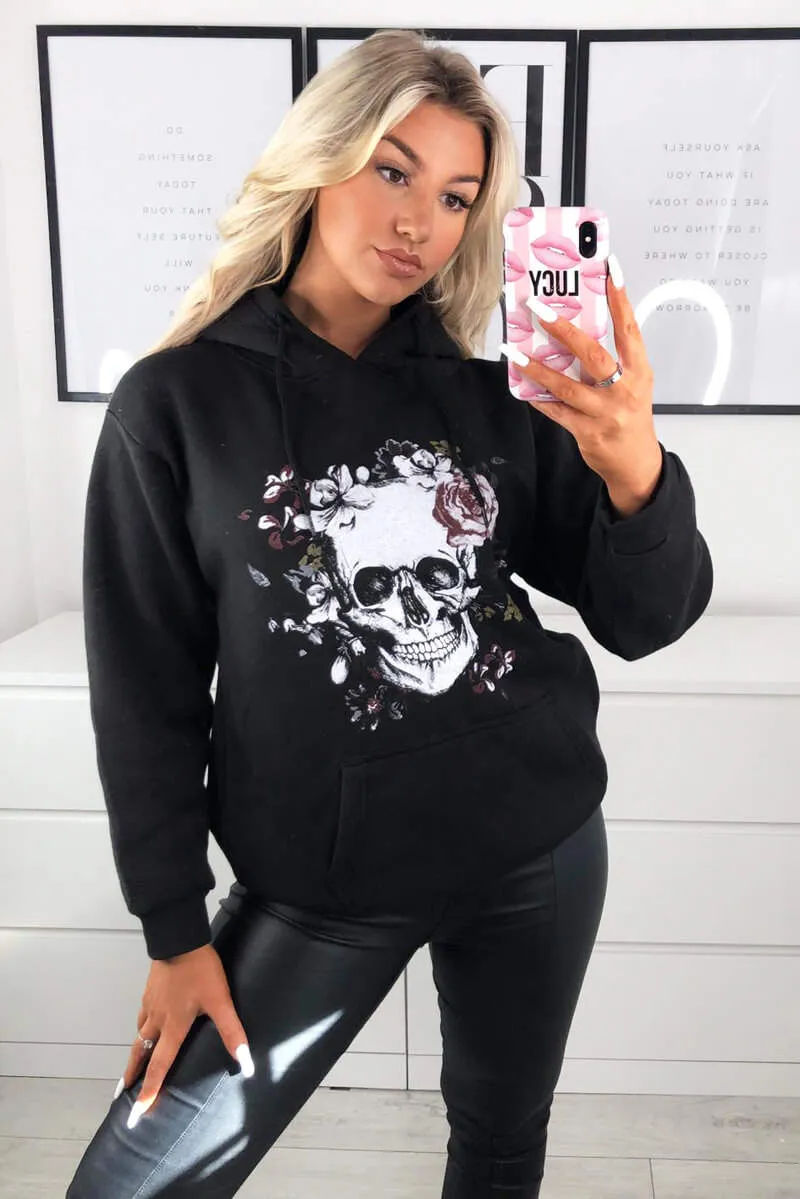 Black Skull Printed Hoodie