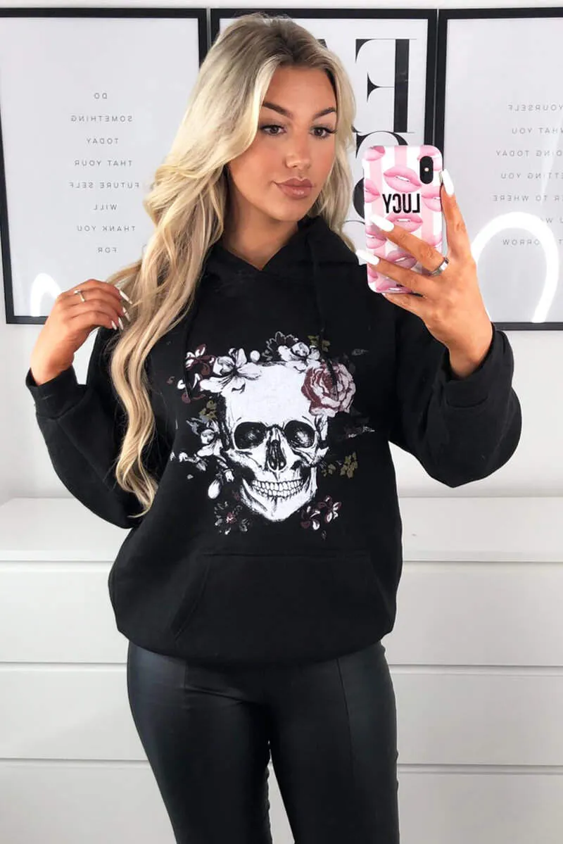 Black Skull Printed Hoodie