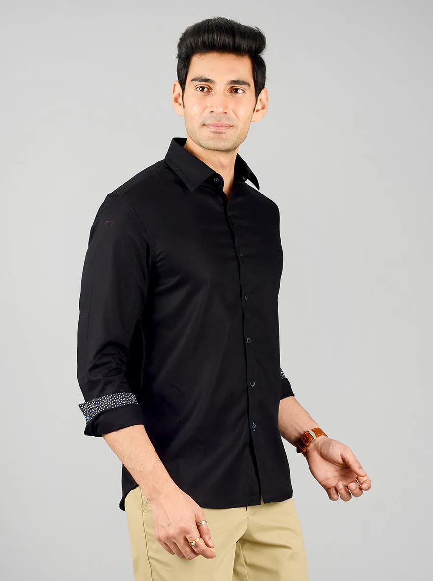 Black Solid Slim Fit Party Wear Shirt | JB Studio