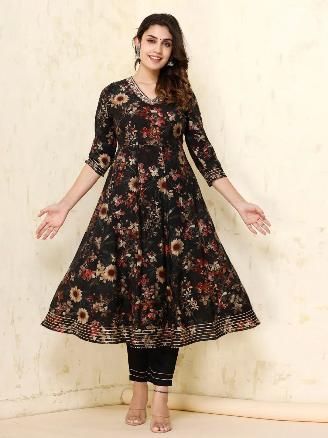 Black Stitched Suit With Chiffon Dupatta