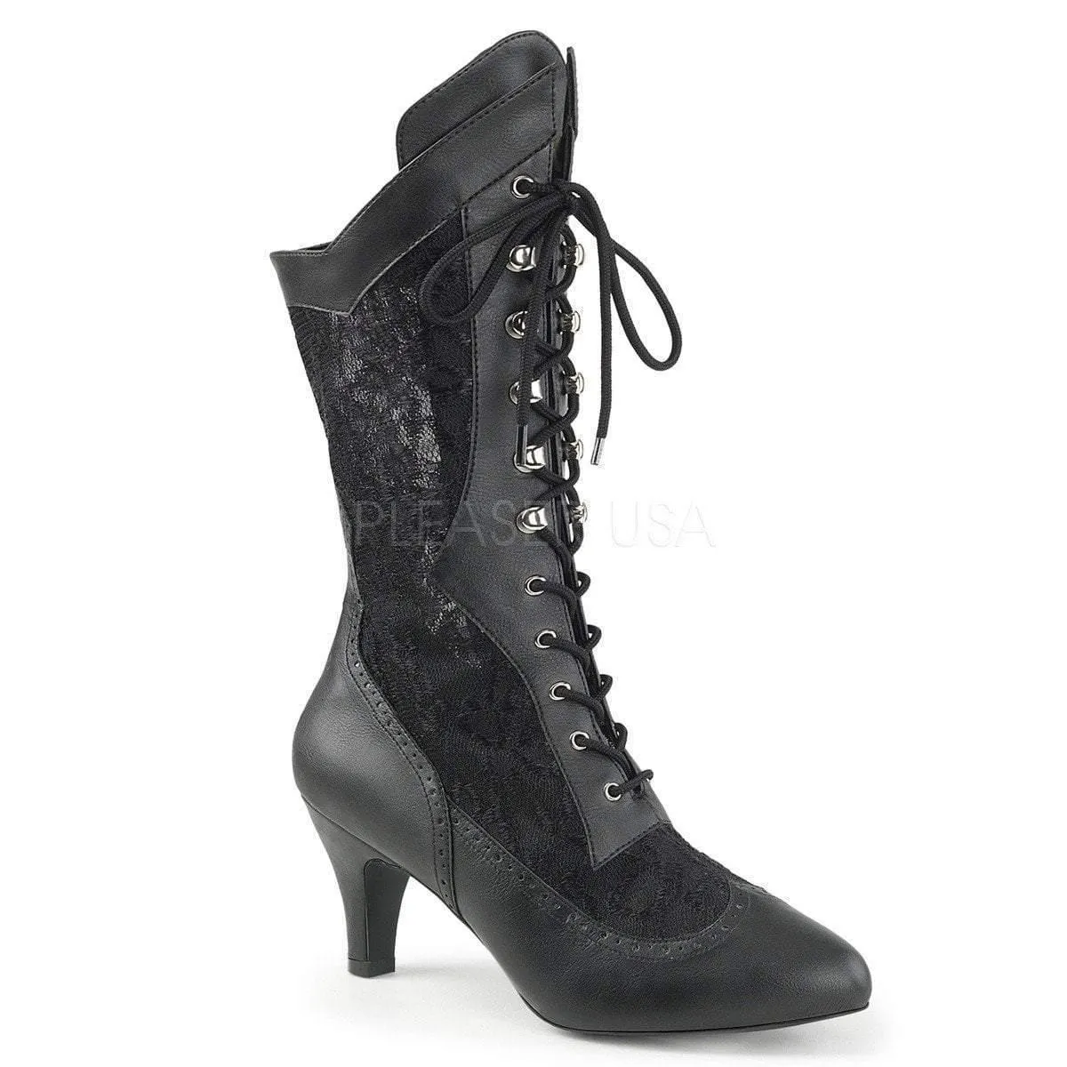 Black Victorian Style Calf Boots Wide Fit