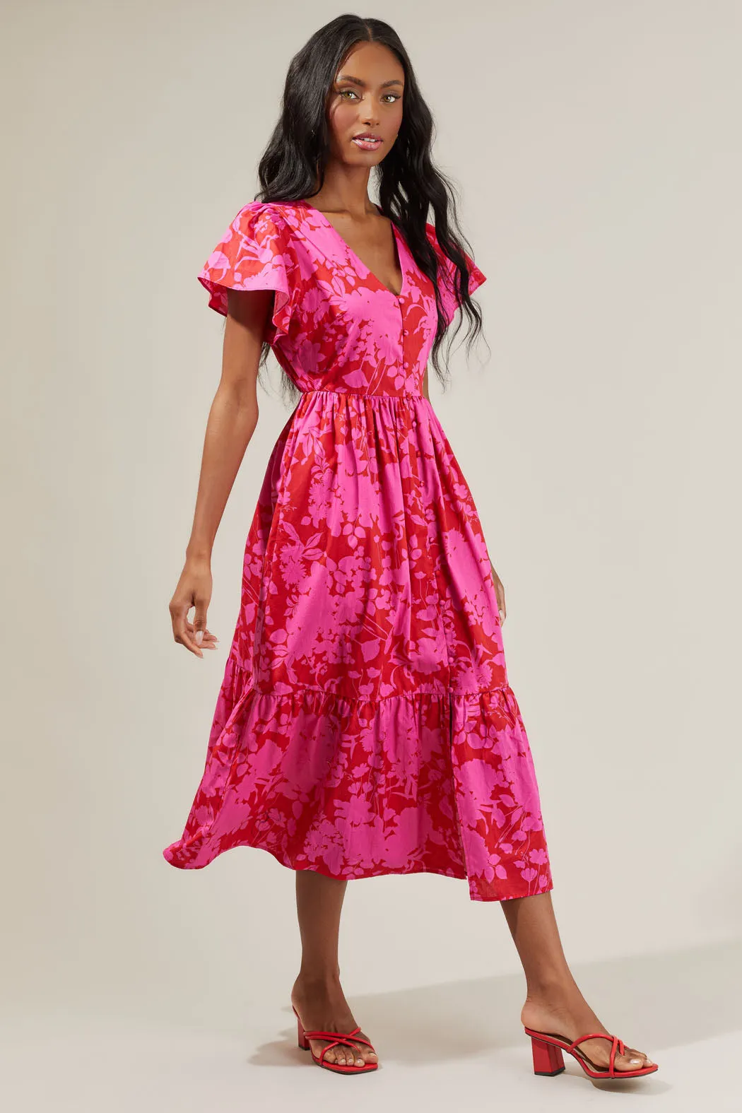 Blissa Floral Button Midi Dress