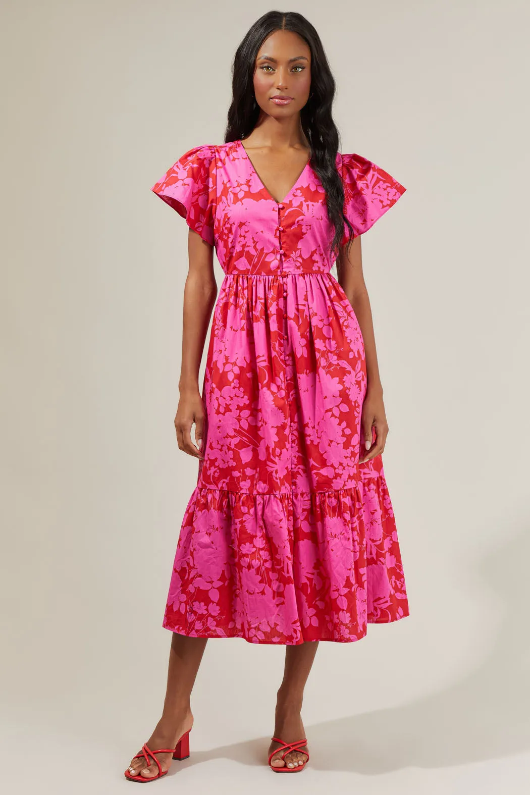 Blissa Floral Button Midi Dress