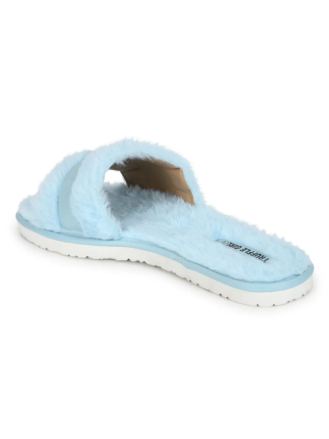 Blue Fuzzy Fur Slip Ons With Buckle (TC-ST-1167-BLU)