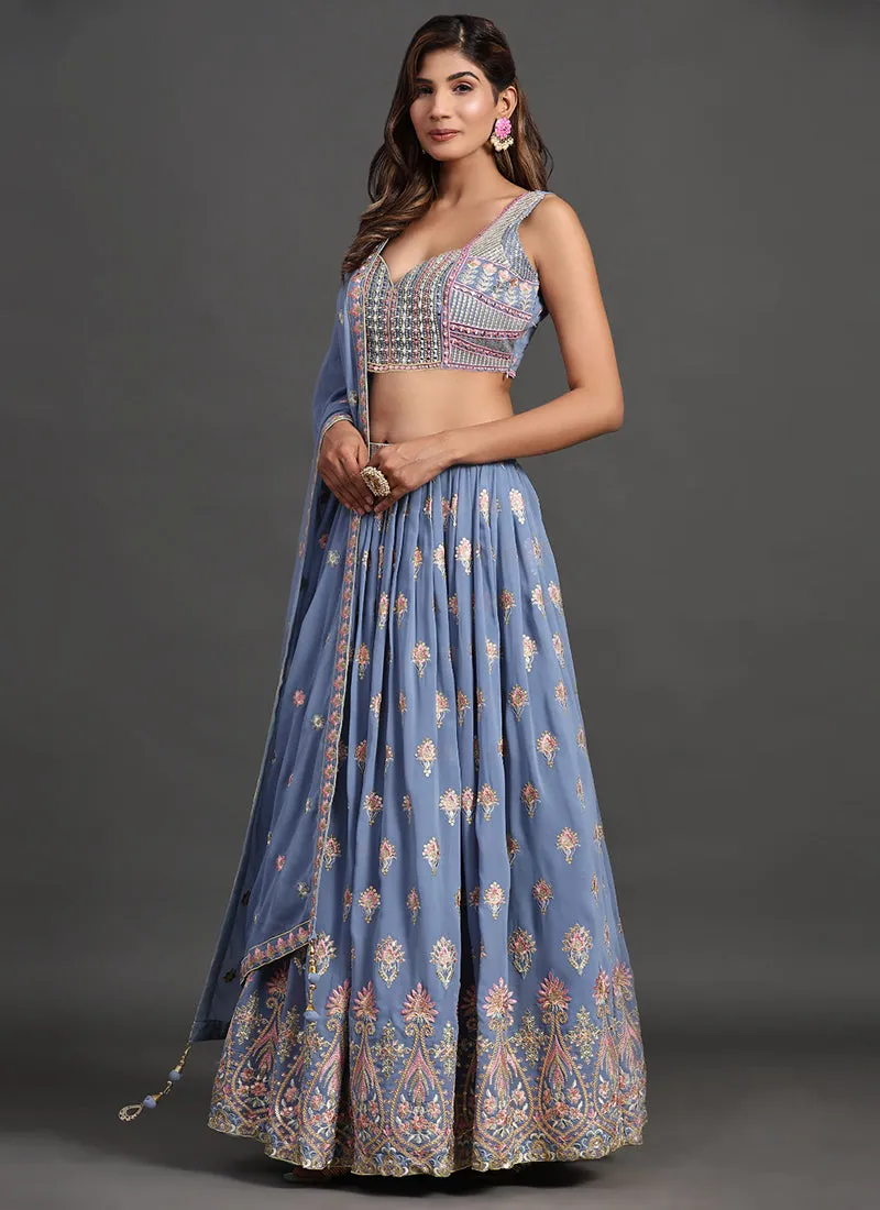 Blue Multi Embroidery Traditional Lehenga Choli