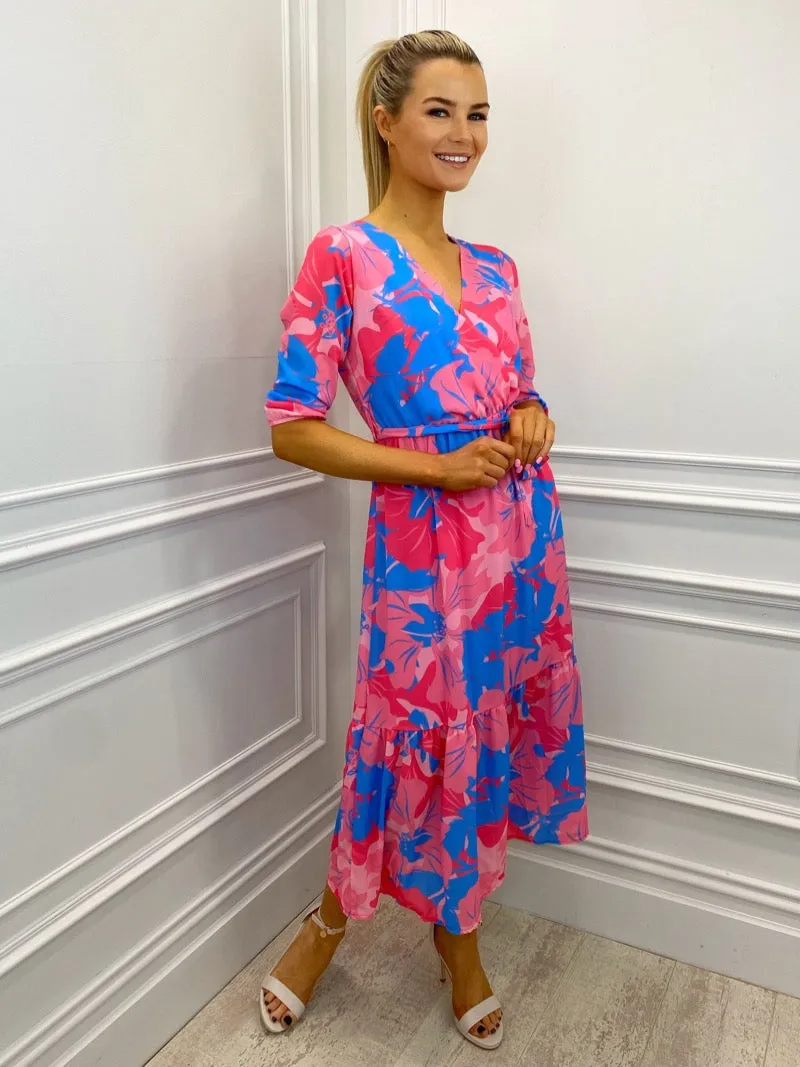 Boho Midi Dress (Pink/Blue)