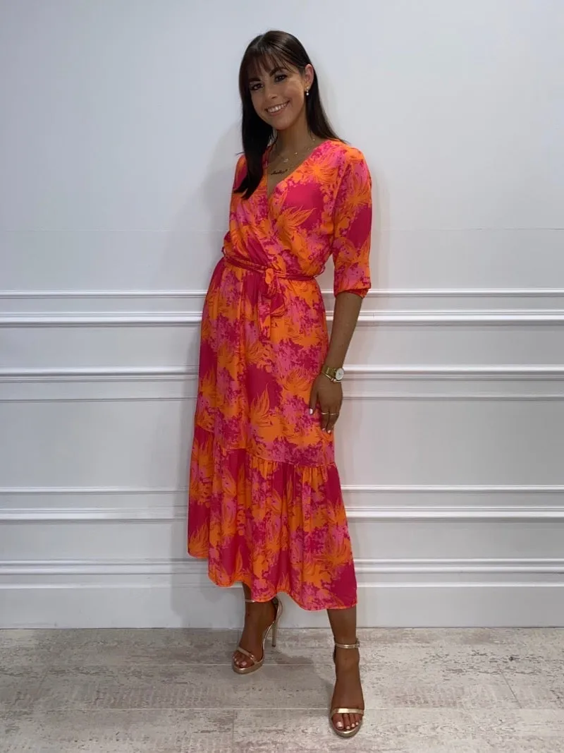 Boho Midi Dress (Pink/Orange)