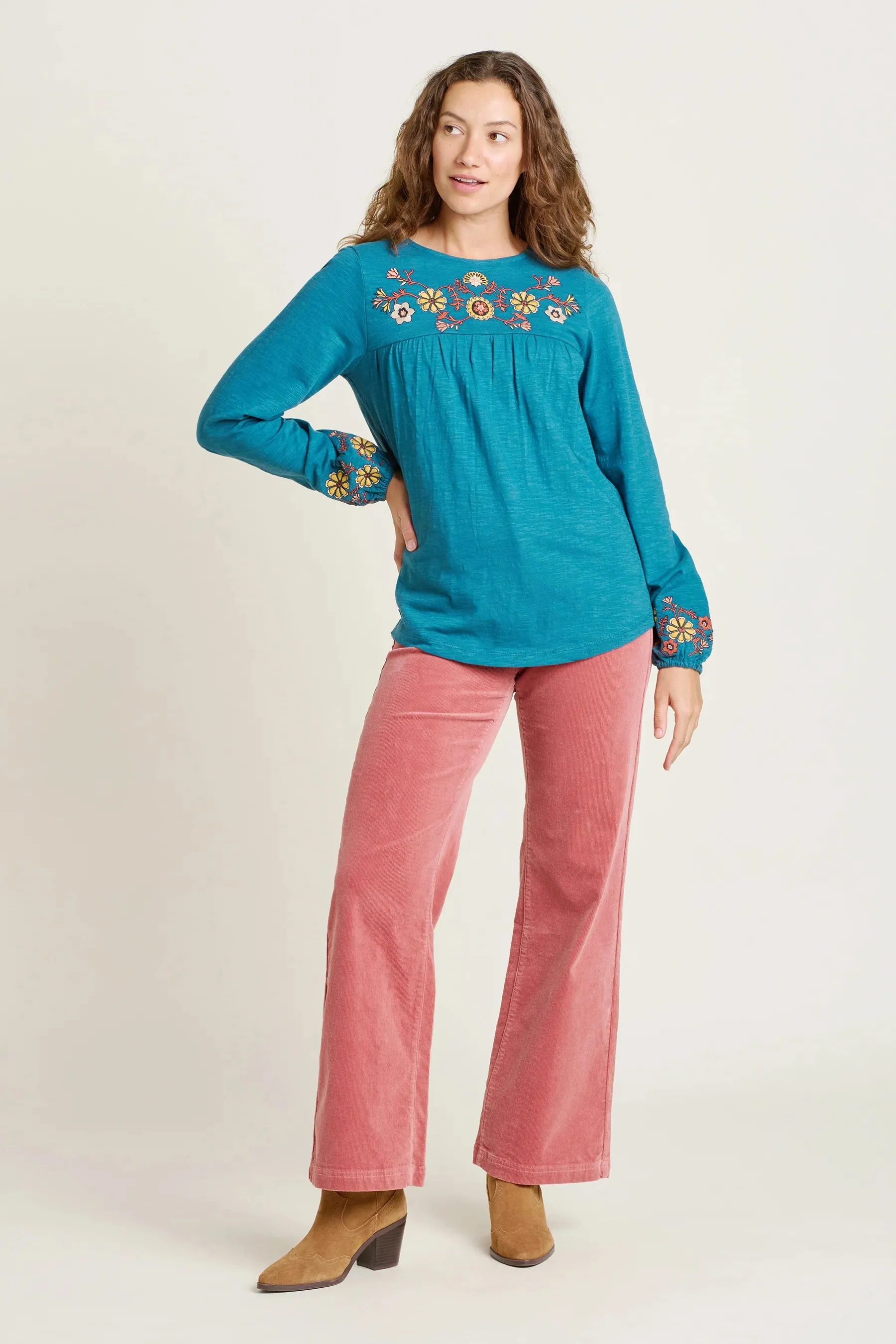 Brakeburn 10 Blue Folk Floral Embroidered Long Sleeve Top