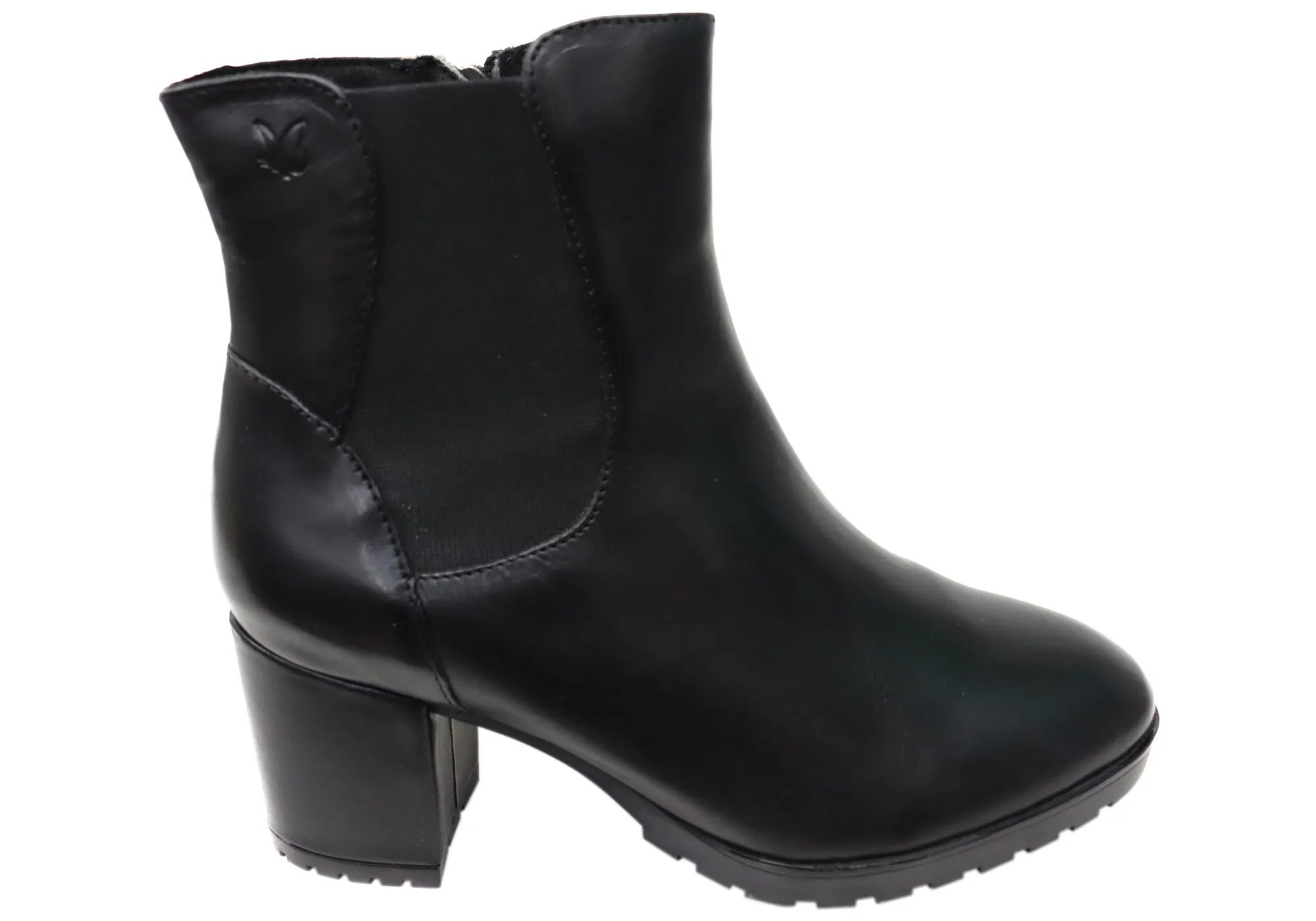 Caprice Jessie Womens Extra Wide Comfort Mid Heel Leather Ankle Boots